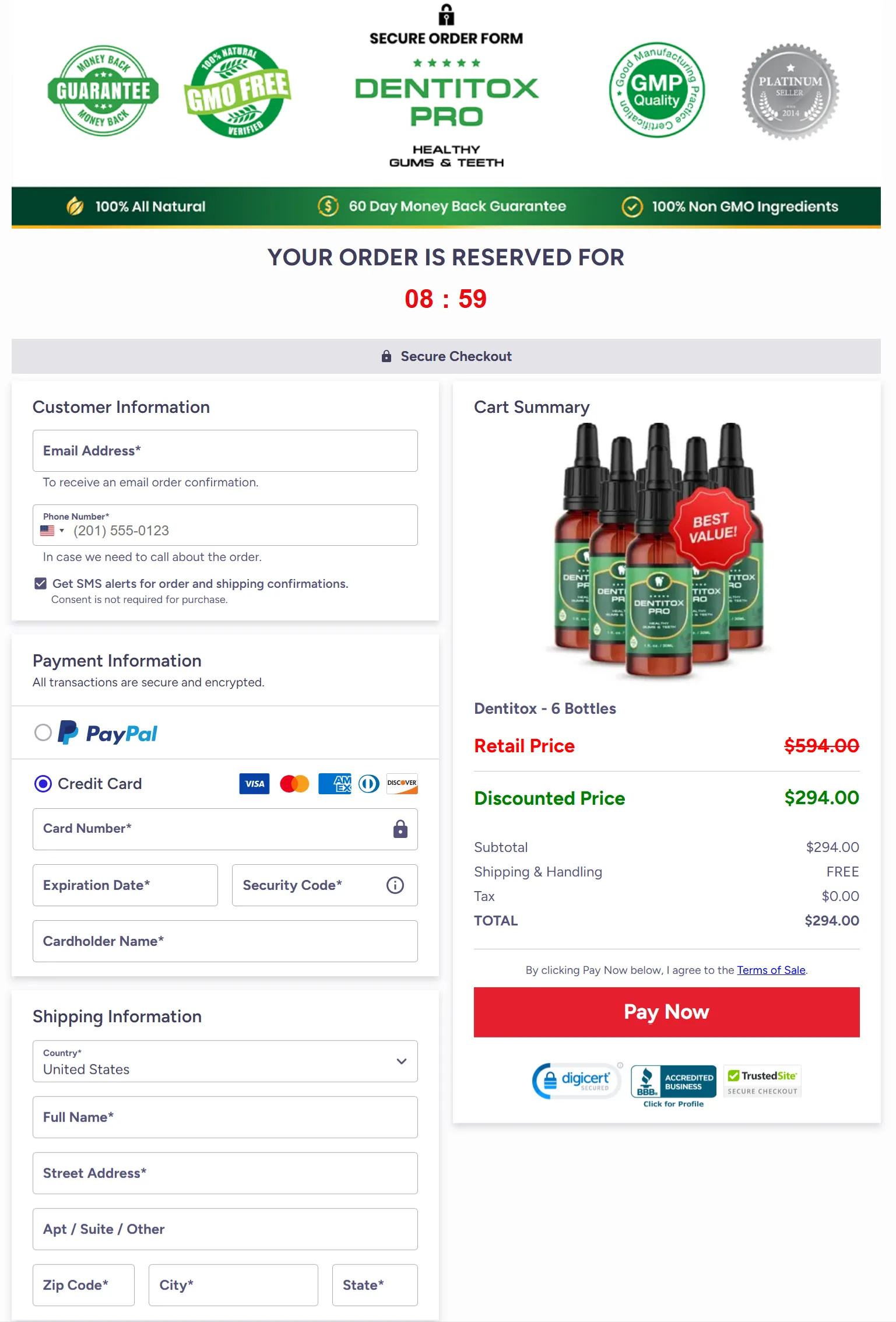Dentitox Pro checkout page